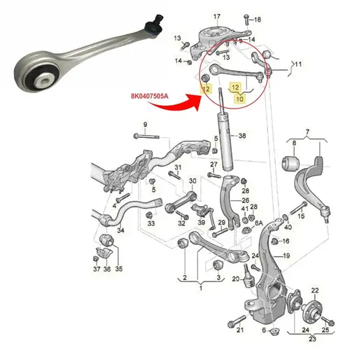 BRACO RETO SUP DIANT DIREITO AUDI A4/A5/RS5/Q5/A6/A7 2007 A 2017 8K0407506A/SKU1139