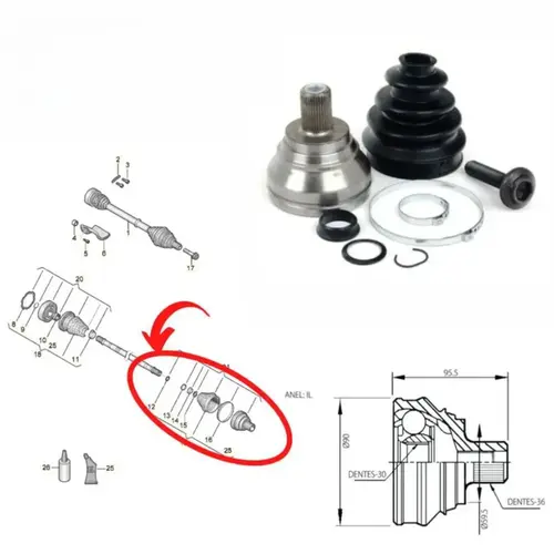 HOMOCINETICA DIAN VW 30X36D VW JETTA 2.0 8V 2011 A 2017 1K0498099/SKU2261
