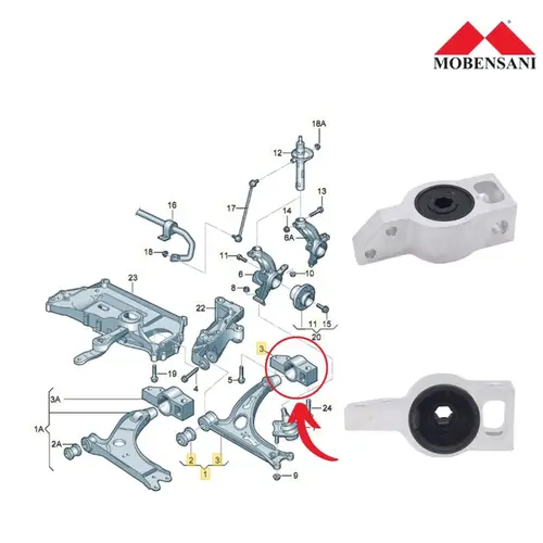 BUCHA BANDEJA DIAN GRANDE AUDI/VW Q3/TIGUAN/PASSAT/CC 1.4/2.0 16V/3.2 24V FSI/TFSI/TSI 200