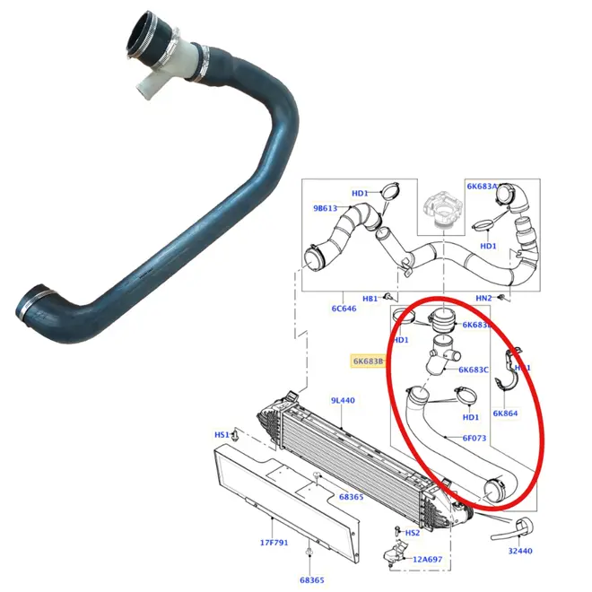 MANGUEIRA DO INTERCOOLER LADO ESQUERDO TBI RANGE ROVER EVOQUE 2.0 SI4 2012 A 2018