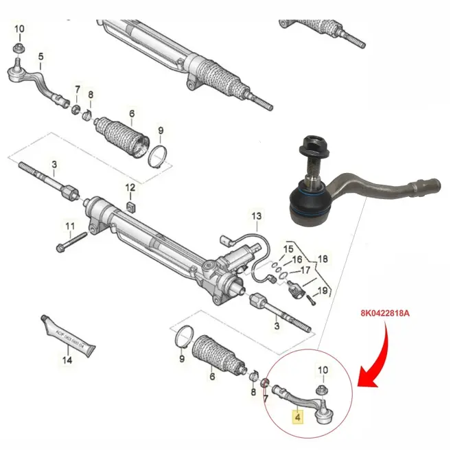 TERMINAL DIRECAO LD AUDI A4/S4/RS4/A5/S5/RS5/Q5/SQ5/A6/S6/RS6/A7/S7/RS7 2007 A 2018 8K0422