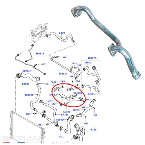 TUBO AGUA BLOCO DO MOTOR LAND ROVER/VOLVO 3.0 24V T6/3.2 24V 2007 A 2015 LR045669/SKU3121
