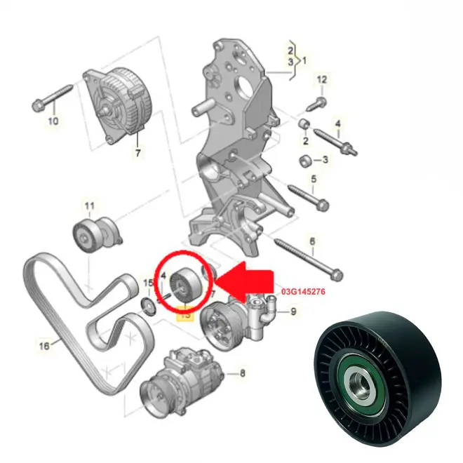 ROL GUIA CORREIA ALTERNADOR VW AMAROK 2.0 16V TDI 2010 A 2020 03G145276/SKU991