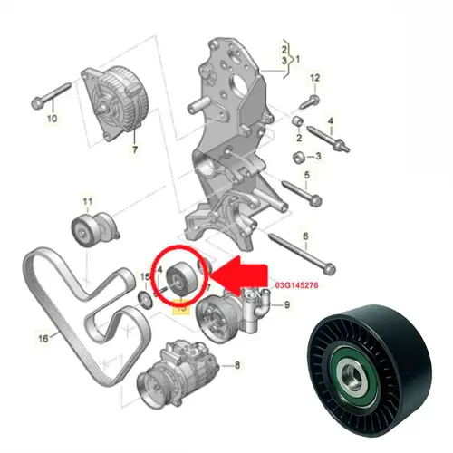 ROL GUIA CORREIA ALTERNADOR VW AMAROK 2.0 16V TDI 2010 A 2020 03G145276/SKU991