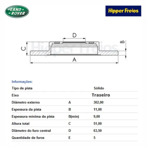 DISCO FREIO TRAS LAND ROVER EVOQUE 2.0 16V SI4/2.2 16V SD4/TD4 2011 A 2017 SOLIDO LR027123