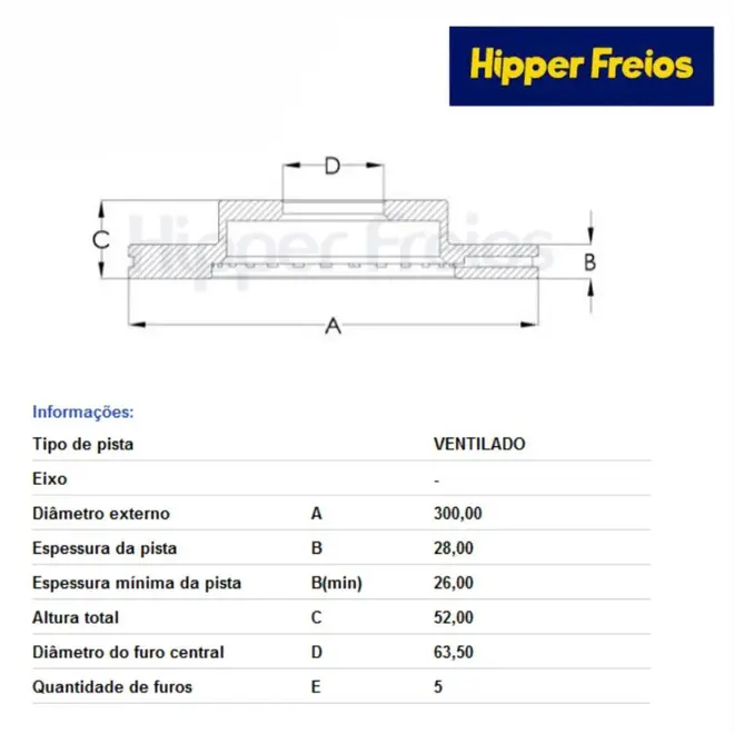 DISCO FREIO DIAN LAND ROVER/VOLVO  2.0/2.2 16V/2.5 20V/3.0/3.2 24V 2007 A 2017 LR007055/SK