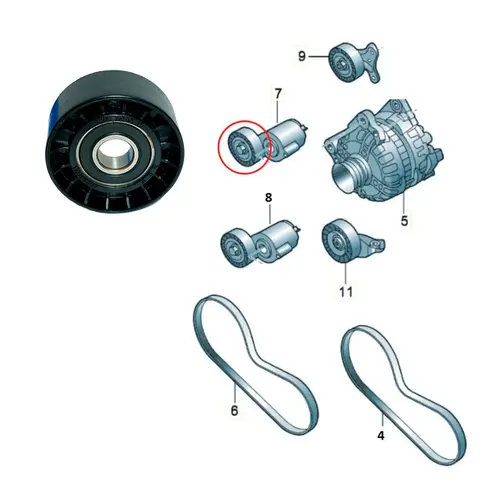 POLIA TENSORA CORREIA POLY-V AUDI RS3/RSQ3/TT 2.5 20V 2009 A 2018/VW JETTA 2.5 20V 07K9033