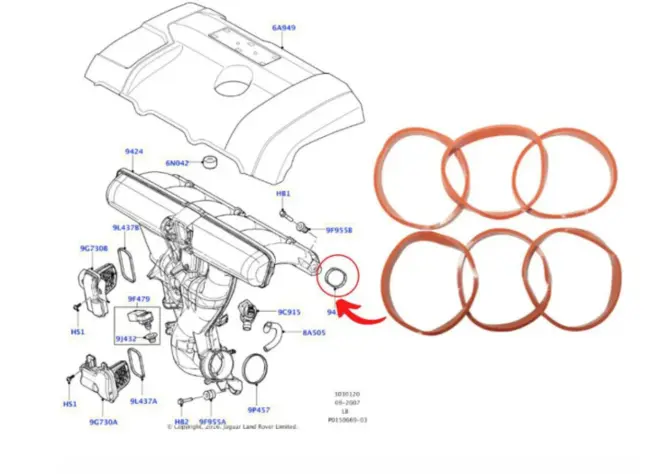 KIT JUNTA COLETOR ADMISSÃO LAND ROVER FREELANDER VOLVO S60 V60 XC60 S80 XC90 3.0 24V 2007 A 2015