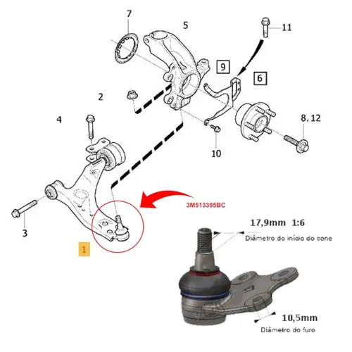 PIVO BANDEJA 17.9 MM VOLVO C30 2006 A 2012/C70 2006 A 2009/S40 2003 A 2018/V50 2003 A 2018