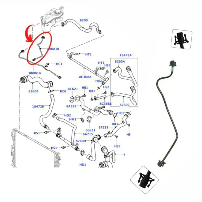 MANG RETORNO RADIADOR P/ RESER LAND ROVER/VOLVO 3.0/3.2 24V 2007 A 2015 LR006165/SKU2697