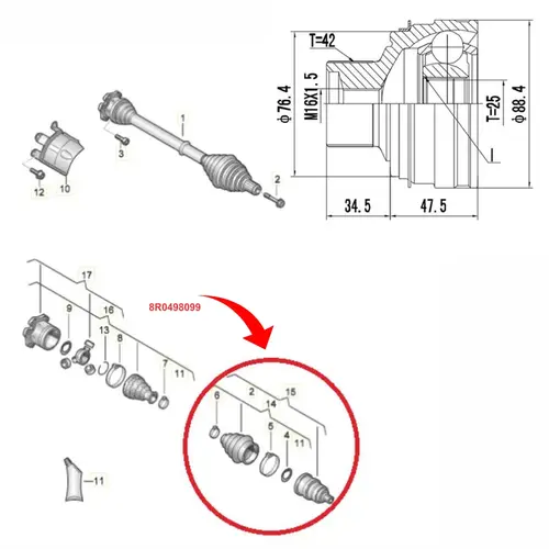 JUNTA HOMOCINÃ‰TICA DIANTEIRA RODA 25DX42D AUDI A4/A5/Q5 2.0 16V TFSI  2009 A 2017 8R04980