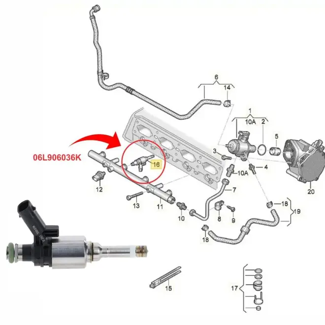 BICO INJETOR AUDI A1/A3/A4/A5/A6/Q5/Q7/TT/VW GOLF/JETTA/PASSAT/TIGUAN 2.0 16V 2011 A 2018