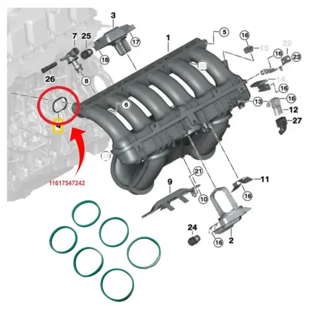 JG JUNTA COLETOR ADM BMW 2.5 24V / 3.0 24V 2005 A 2018 11617547242/SKU1607