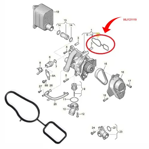 JUNTA CAIXA BOMBA AGUA AUDI/VW 2.0 16V TFSI/TSI 2009 A 2012 06J121119/SKU1343
