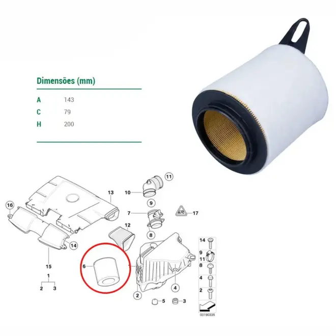 FILTRO AR MOTOR BMW 118I/120I/320I/X1 2.0 16V N42/N43/N45/N46 GASOLINA 2004 A 2015 1371753