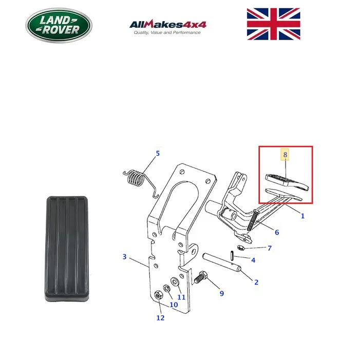 BORRACHA CAPA PEDAL ACELERADOR LAND ROVER DEFENDER 90/110/130 2.5 8V 200/300 TDI 1989 A 20