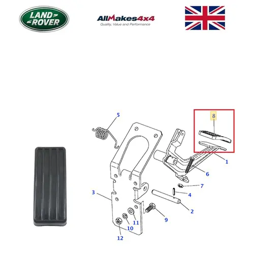BORRACHA CAPA PEDAL ACELERADOR LAND ROVER DEFENDER 90/110/130 2.5 8V 200/300 TDI 1989 A 20