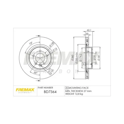 DISCO FREIO DIAN LAND ROVER DISCOVERY 3/4/RANGE ROVER 2.7/3.0 TDV6 24V/3.6 32V TDV8 2004 A
