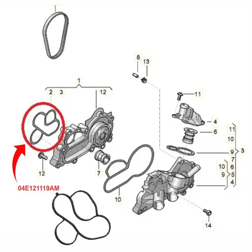 JUNTA CAIXA BOMBA AGUA AUDI/VW 1.0 12V MPI/TSI/1.4 16V TSI/TFSI/1.6 16V MSI 2010 A 2021 04
