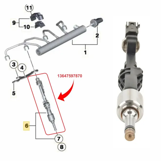 BICO INJETOR ALTA PRESSÃƒO BMW 2.0 16V N20/3.0 24V N55 2010 A 2016 13647597870/SKU1963