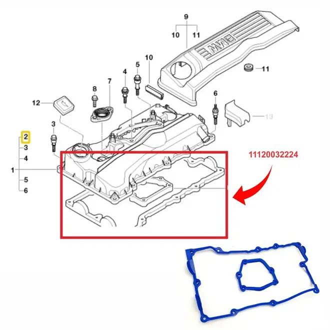 JUNTA TAMPA VALVULAS BMW 118I/120I/320I 2.0 16V 2005 A 2007 N46B20A 11120032224/SKU1887