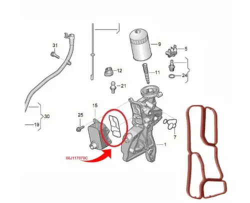 JUNTA TROCADOR CALOR ÓLEO AUDI A3 A4 A5 Q3 Q5 VOLKSWAGEN  JETTA TIGUAN PASSAT FUSCA 2.0 16V TFSI TSI 2008 A 2013