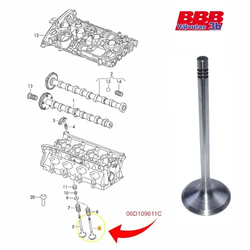 VALVULA ESC AUDI/VW 1.8/2.0 16V/ 2.5 20V TFSI/TSI/FSI 5.96X28X101,85 MM 06D109611L/SKU2153