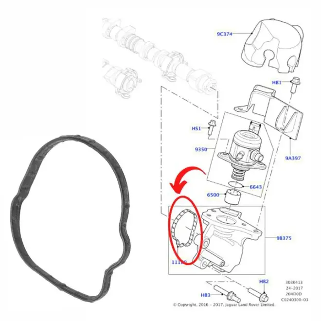 JUNTA SUPORTE BOMBA DE ALTA LAND ROVER 2.0 16V SI4 2012 A 2018 LR034323/SKU2259