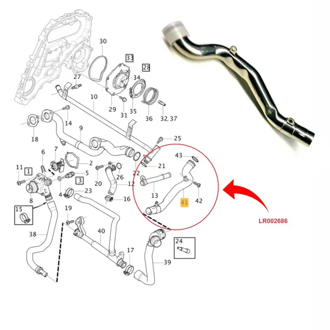 CANO TUBO AGUA RADIADOR LAND ROVER FREELANDER 3.2 24 L6 2007 A 2014/ VOLVO XC60 3.0/3.2 LR