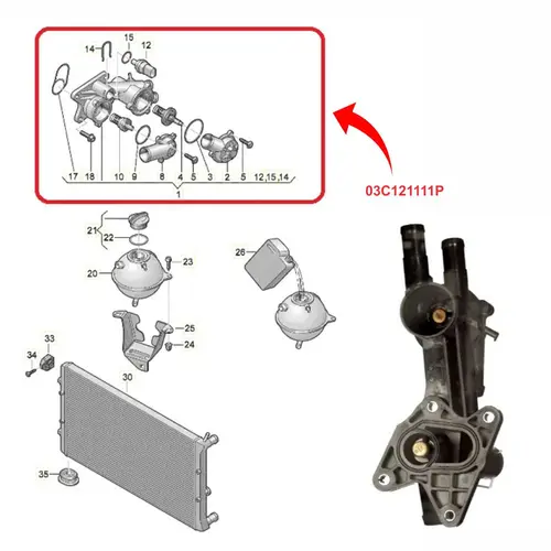 VALVULA TERMOSTATICA AUDI/VW 1.4 16V TFSI/TSI 2011 A 2018 03C121111P/SKU1947