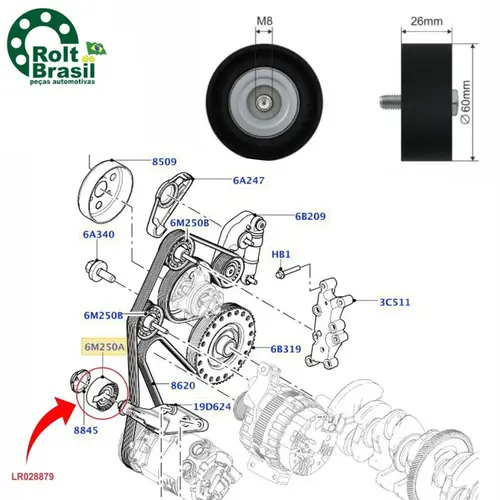 ROL GUIA COR ALT LAND ROVER EVOQUE/FREELANDER 2/DISCOVERY SPORT 2.0 16V 2012 A 2019 LR0288