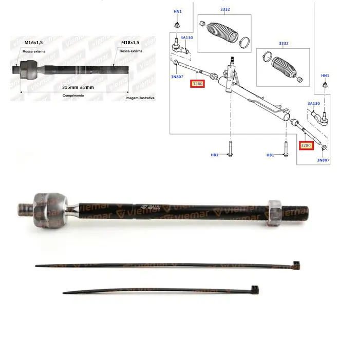 BARRA AXIAL DIREÃ‡ÃƒO LAND ROVER FREELANDER 2 2007 A 2015/VOLVO S60/V60/V70/XC70/S80 2008