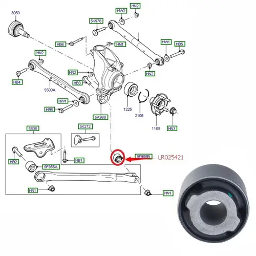 BUCHA MANGA EIXO TRAS LAND ROVER FREELANDER 2/EVOQUE 2.0 16V SI4/ 2.2 16V SD4/ 3.2 24V L6