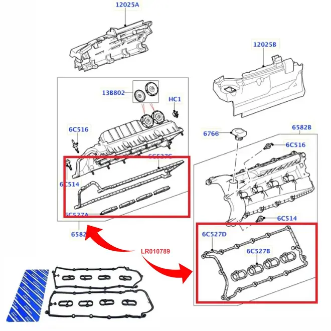JUNTA DA TAMPA DE VALVULAS LAND ROVER 5.0 32V V8 2009 A 2018 LR010882/LR010789/SKU1979