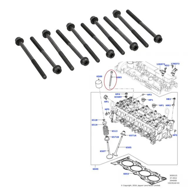 JG PARAFUSO CABECOTE LAND ROVER/VOLVO/JAGUAR 2.0 16V T 145,5X1,25XM10 30723252/SKU3319