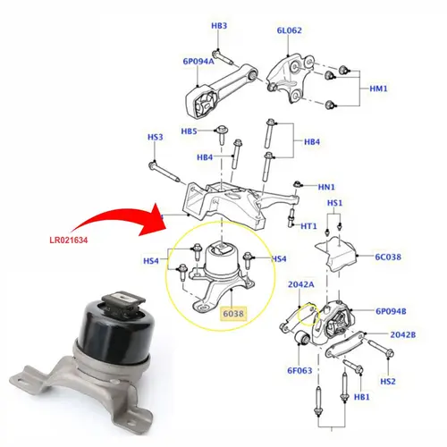 COXIM MOTOR INFERIOR DIREITO LAND ROVER/VOLVO 2.0/2.2 16V / 3.0/3.2 24V LR021634/SKU919