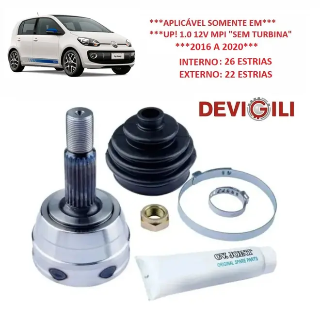 JUNTA HOMOCINÃ‰TICA DIANTEIRA RODA 22X26 DENTES VOLKSWAGEN UP! 1.0 12V MPI ASPIRADO 2016 A