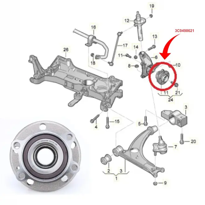 CUBO RODA DIAN AUDI/VW 1.4/2.0 16V TFSI/TSI / 2.5 20V TFSI / 3.2/3.6 24V 2004 A 2019 3C049