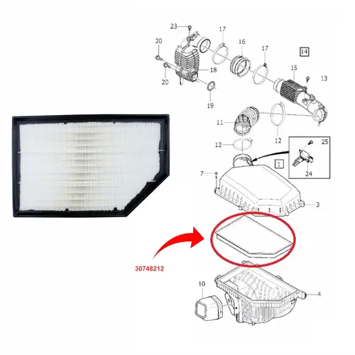 FILTRO AR VOLVO V60/S60/S80/XC60 1.6/2.0 16V/2.4 20V/4.4 32V V8 2007 A 2018 30748212/SKU17