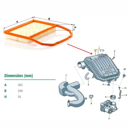 FILTRO AR MOTOR VOLKSWAGEN NOVO POLO/UP!/VIRTUS 1.0 12V 3CC MPI ASPIRADO 2014 A 2022 04C12
