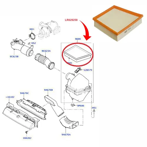 FILTRO AR LAND ROVER 2.0 16V 204DTD/ 2.0 16V PT204/ 3.0 24V 306PS 2018 A 2022 LR029258/SKU