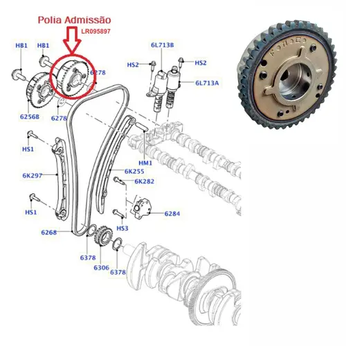 POLIA COMANDO VARIÁVEL ADMISSÃO LAND ROVER DISCOVERY SPORT EVOQUE FREELANDER 2 JAGUAR XE XF XJ F-PACE VOLVO S60 V60 XC60 2.0 16V SI4 T5 2012 A 2019
