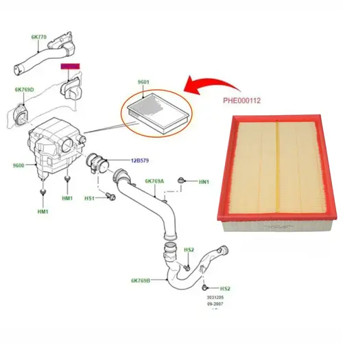 FILTRO AR LAND ROVER 2.7/3.0 TDV6/ 4.0 V6 12V / 4.4 V8 TDV8 PHE000112/SKU1763