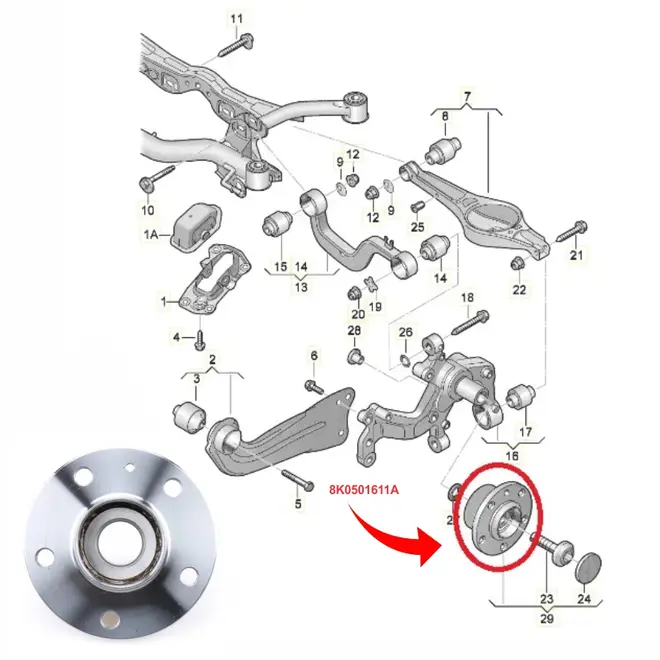 CUBO COM ROLAMENTO RODA TRASEIRO COM ABS AUDI A4 B8, A4 B9, A5 E A6 2008 A 2022 32 MM