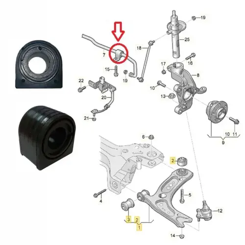 BUCHA DA BARRA ESTABILIZADORA DIANTEIRA VW GOLF GTI, JETTA, TIGUAN E AUDI Q3 - 24 MM