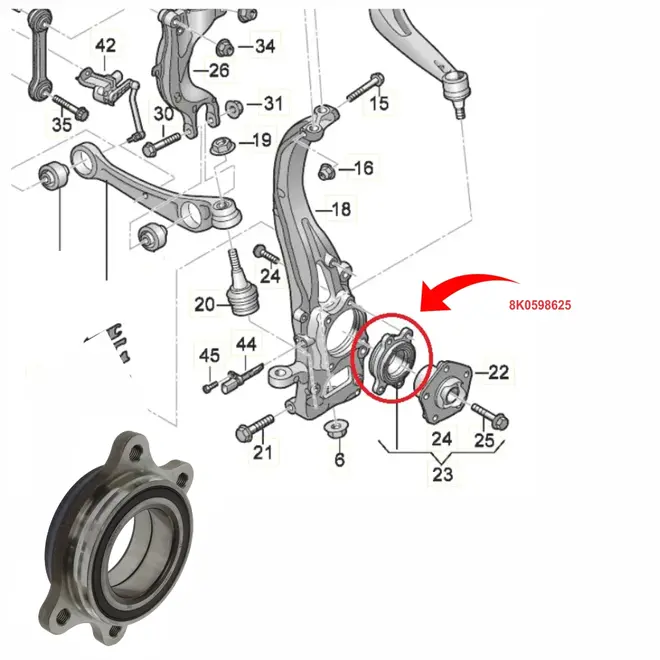 ROL RODA DIAN/TRAS AUDI 2.0 16V/3.0 24V/4.0 32V TFSI/ 3.2 24V/6.3 48V FSI 2008 A 2018 8K05