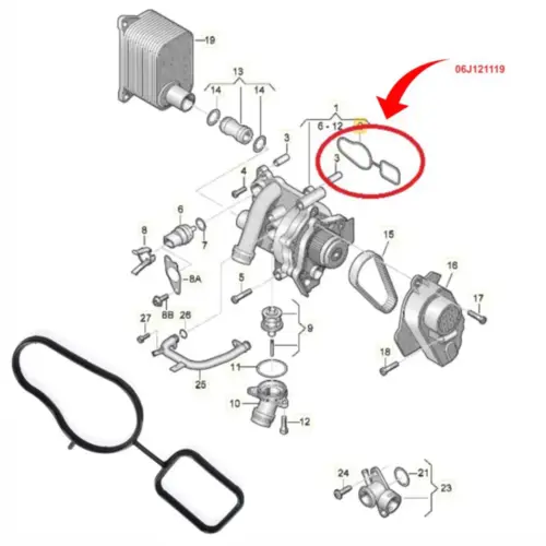 JUNTA CARCAÇA BOMBA ÁGUA AUDI A3 A4 A5 TT Q3 Q5 VOLKSWAGEN JETTA TIGUAN  PASSAT 2.0 16V TFSI TSI 2009 A 2014