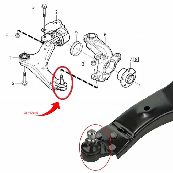 PIVO BANDEJA DIANTEIRA VOLVO XC60 2.0 16V/ 3.0/3.2 24V 6CC 2009 A 2017 31317665/SKU1415