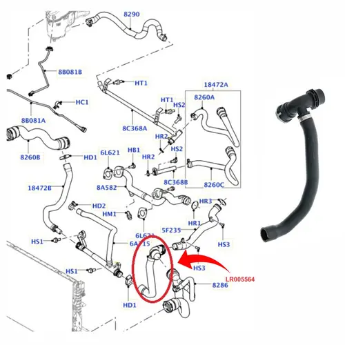 MANGUEIRA TUBO AGUA RADIADOR LAND ROVER/VOLVO 3.0/3.2 24V 2007 A 2015 LR005564/SKU1371