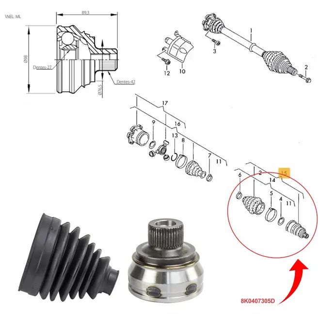 HOMOCINETICA DIAN AUDI 27DX42D 1.8/2.0 16V TFSI / 3.2 24V 8K0407305D/SKU1437